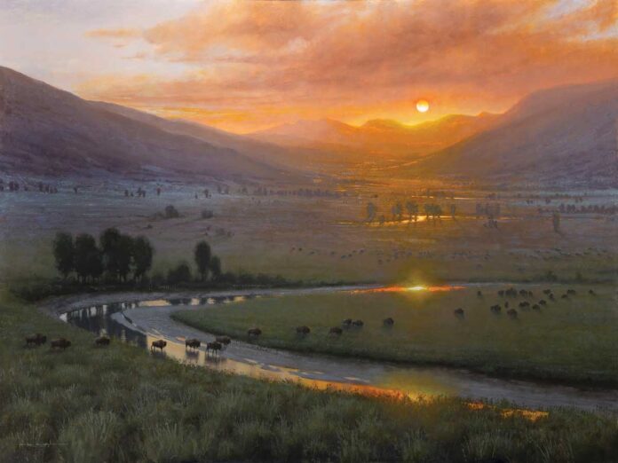landscape painting - Thomas Kegler, "Where the Buffalo Roam, Isaiah 40:31," 2024, oil, 30 x 40 in., Private collection, Studio from plein air study